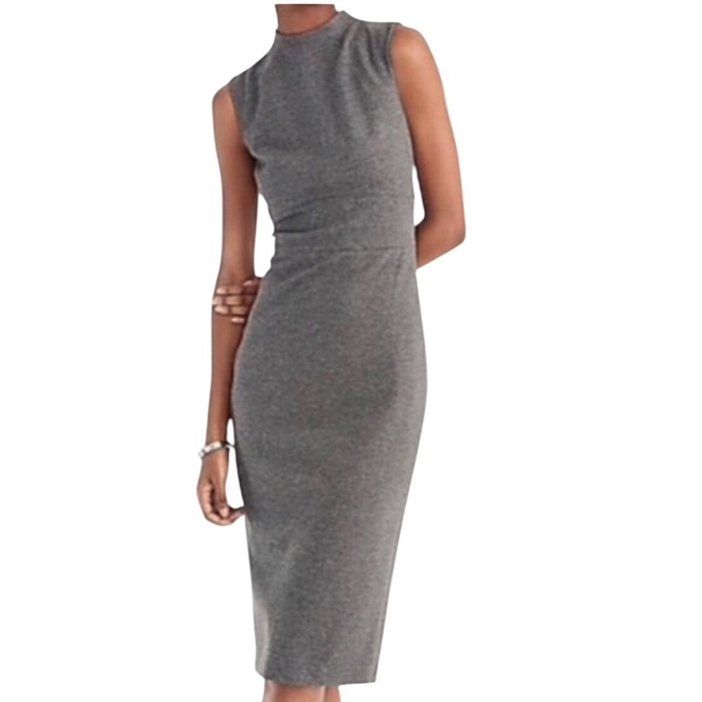 J.Crew 365 Sleeveless Sheath Dress Womens 12 Heather Gray Mockneck J8008 NWT